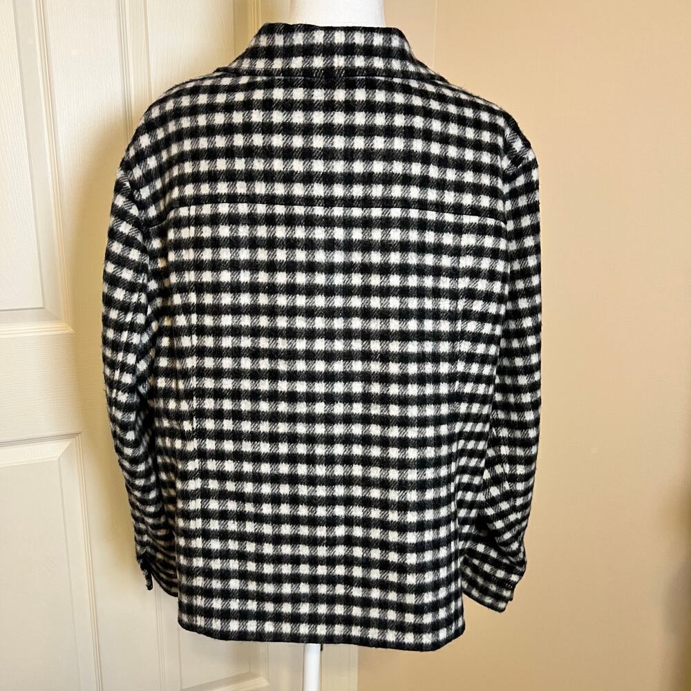 Talbots Black and White Buffalo Plaid Wool Blend Jacket Size 20W Shacket - Picture 4 of 7